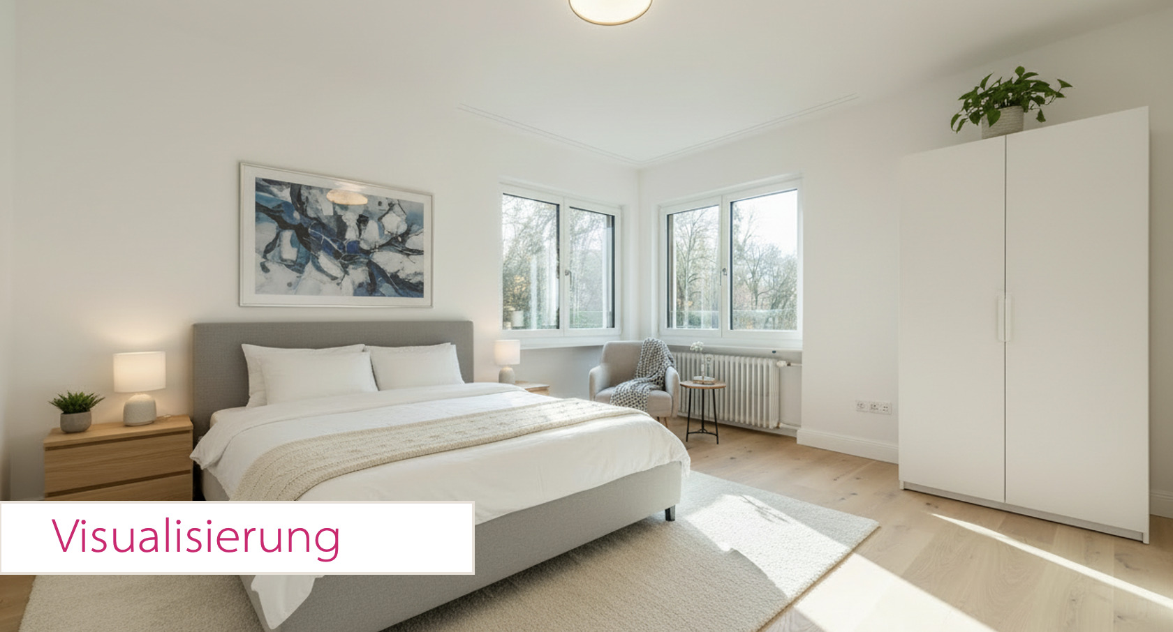 Helles Schlafzimmer mit minimalistischer Einrichtung
