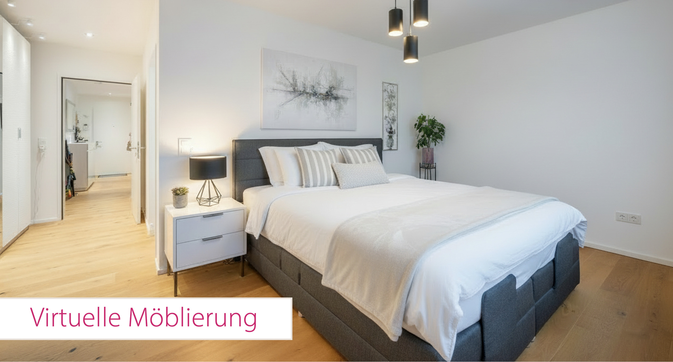 Schlafzimmer mit virtueller Möblierung