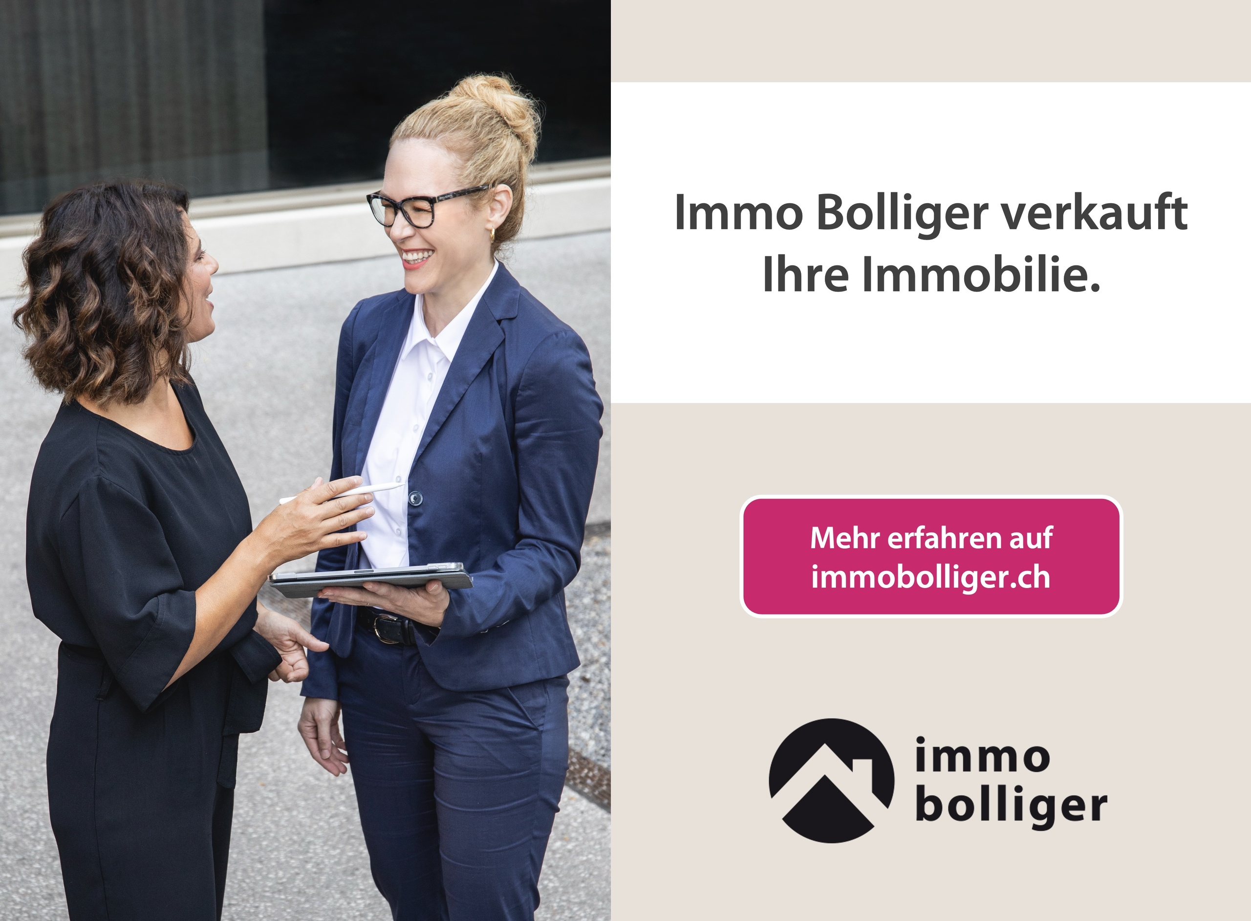Werbebild einer Immobilienagentur mit zwei Personen
