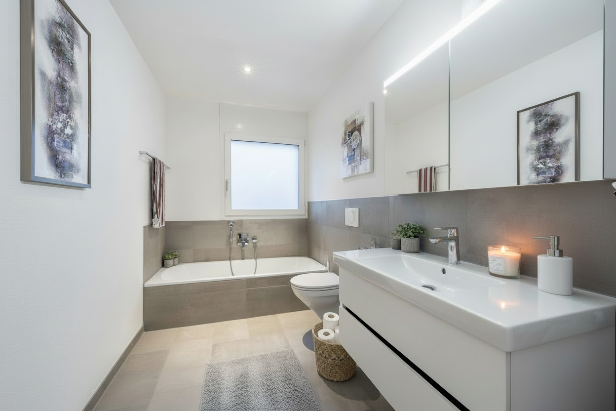 Modernes Badezimmer mit Badewanne und Waschtisch