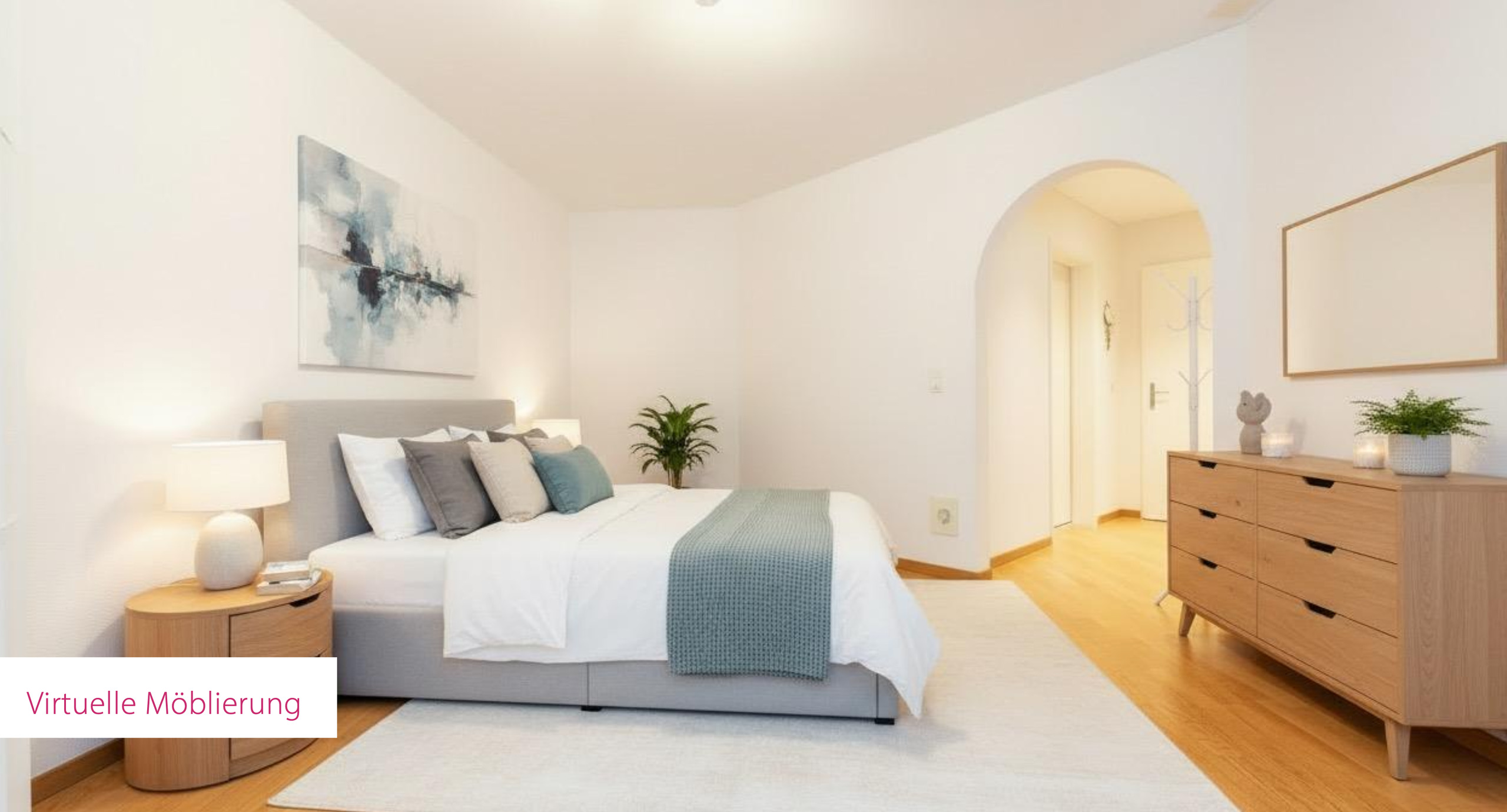 Modernes Schlafzimmer mit virtueller Möblierung