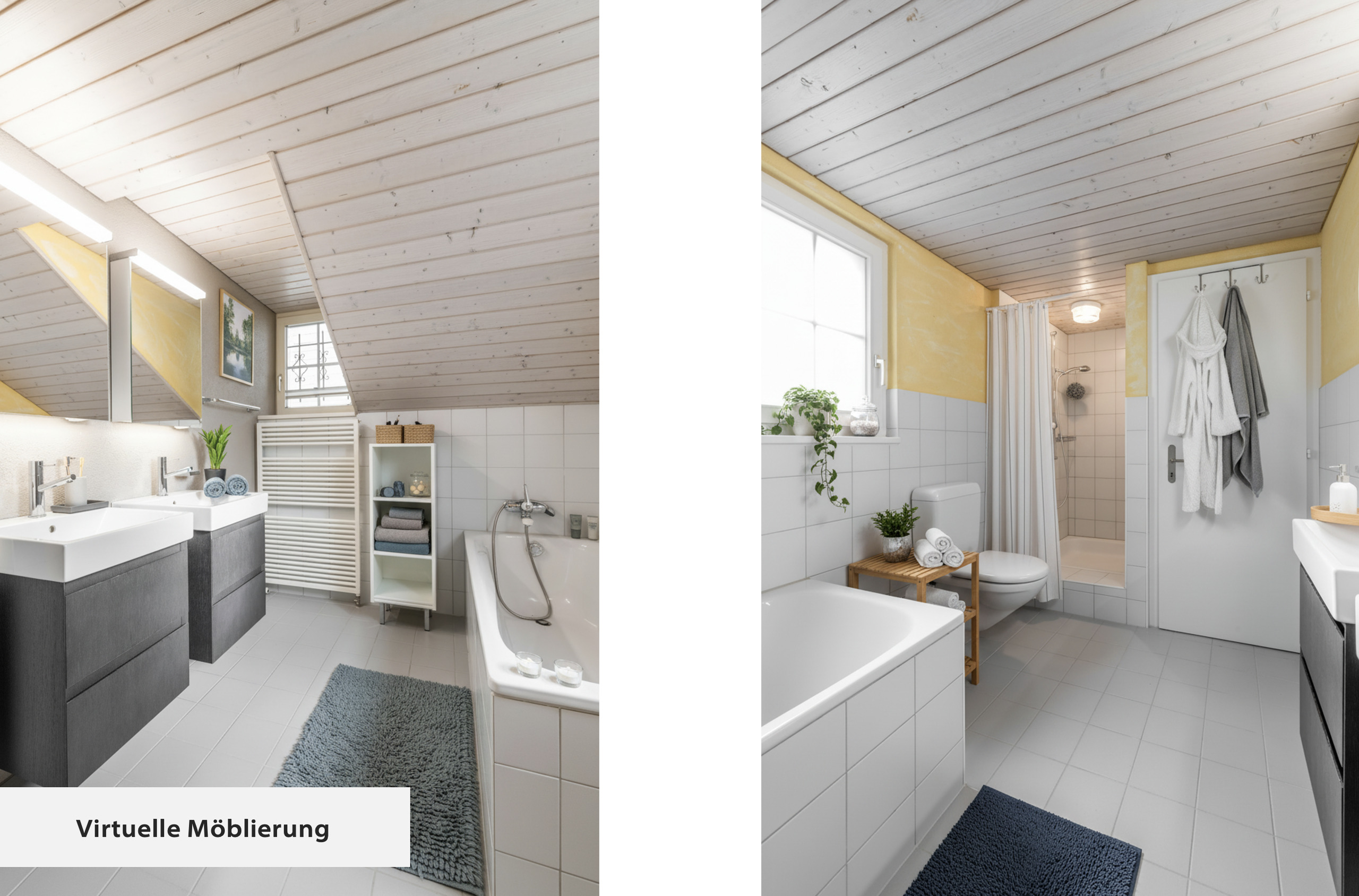 Dachgeschossbad mit Badewanne und Dusche