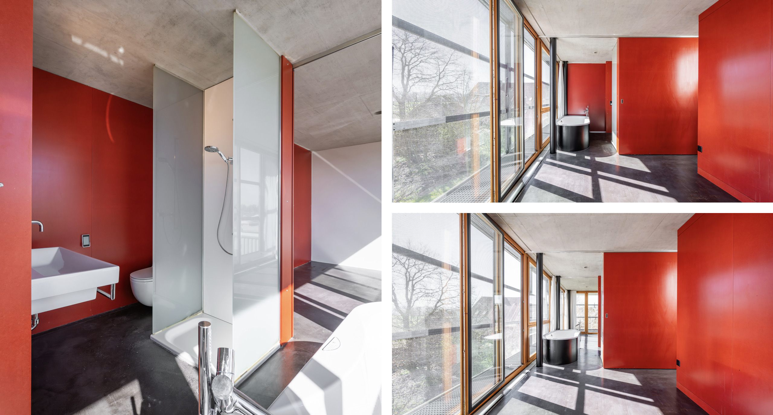Modernes Bad mit roter Gestaltung