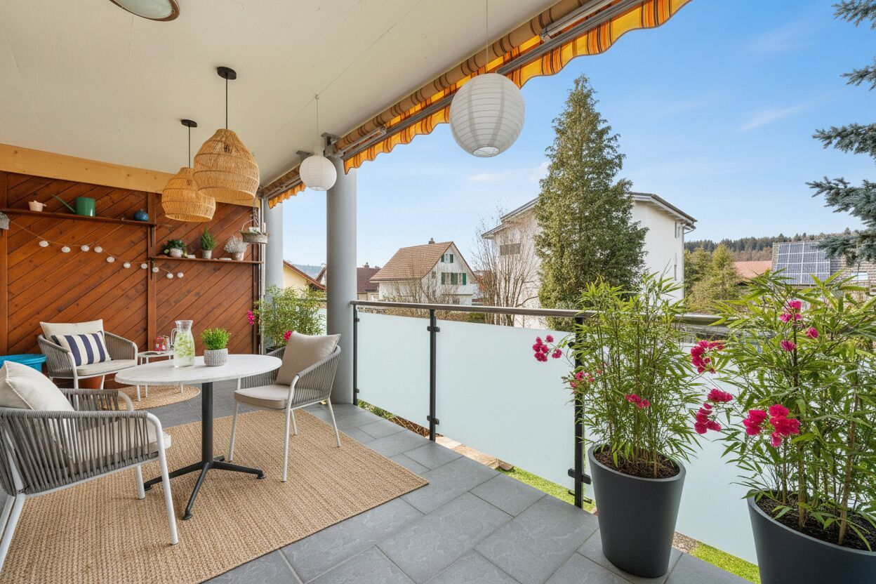 Überdachte Terrasse mit Sitzgruppe