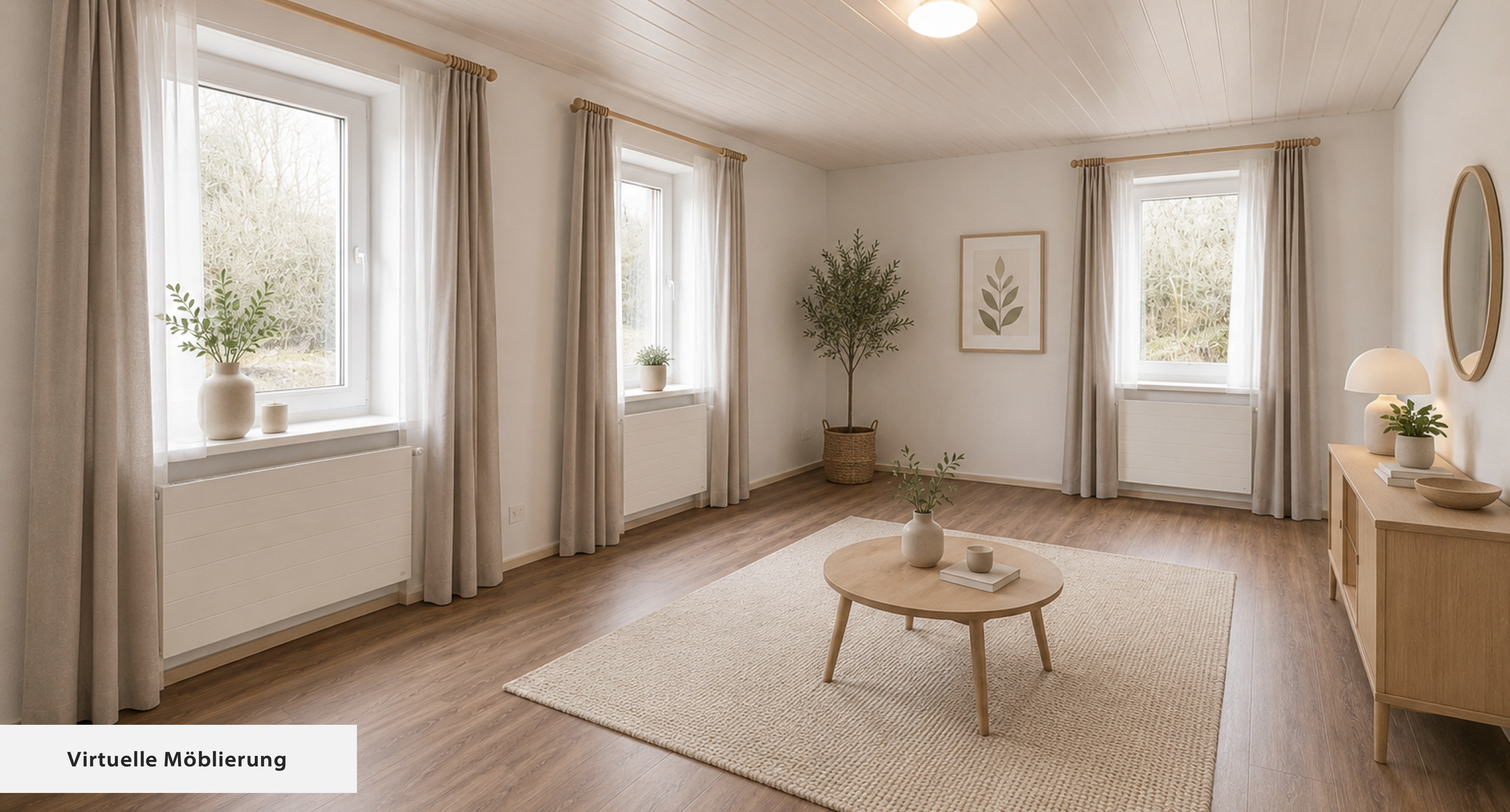 Helles, virtuell möbliertes Wohnzimmer