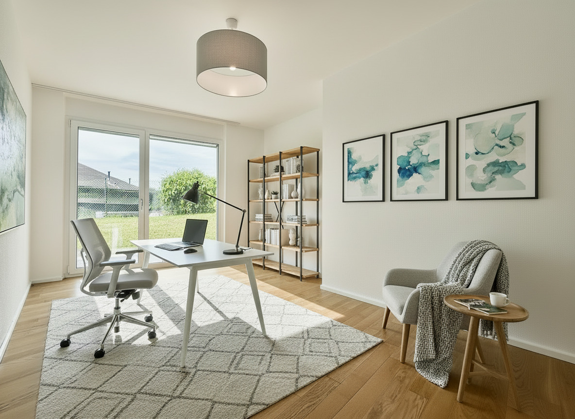 Heller Arbeitsraum mit Gartenblick