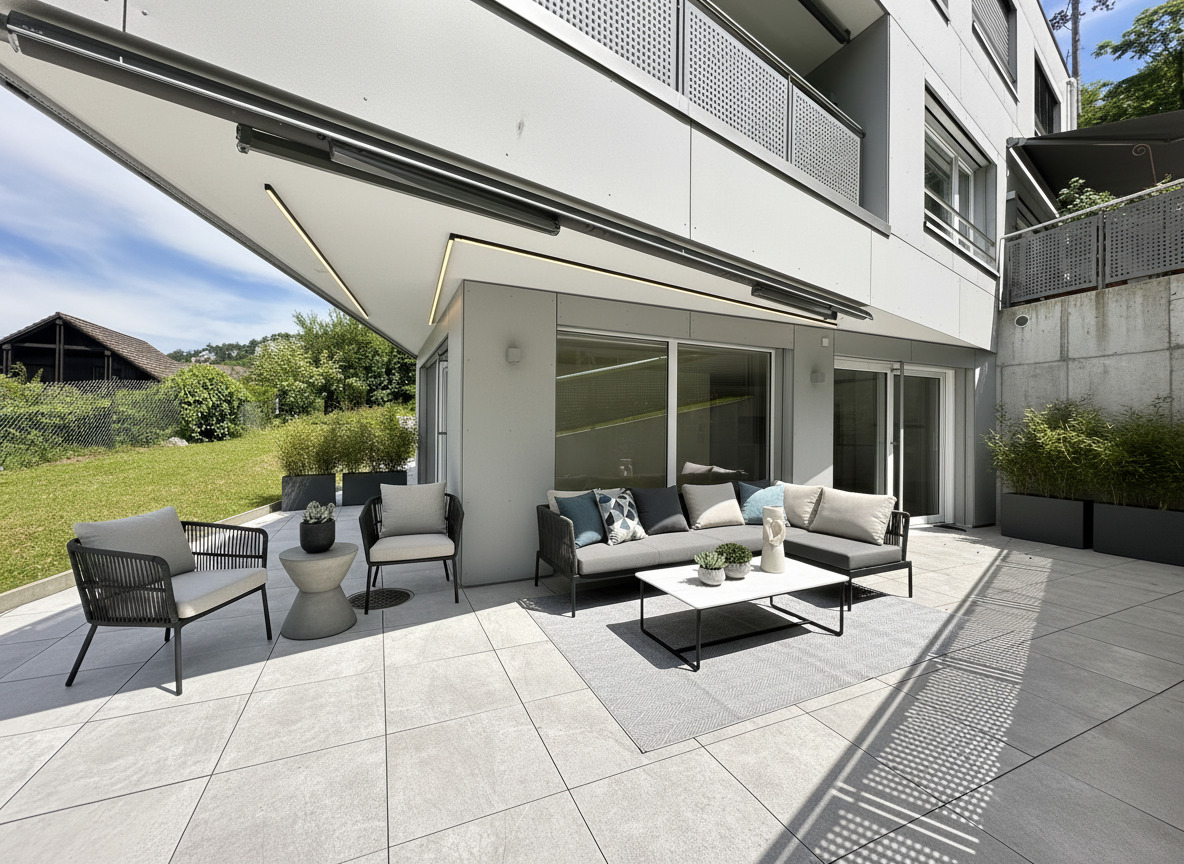 Moderne Terrasse mit Lounge-Möbeln