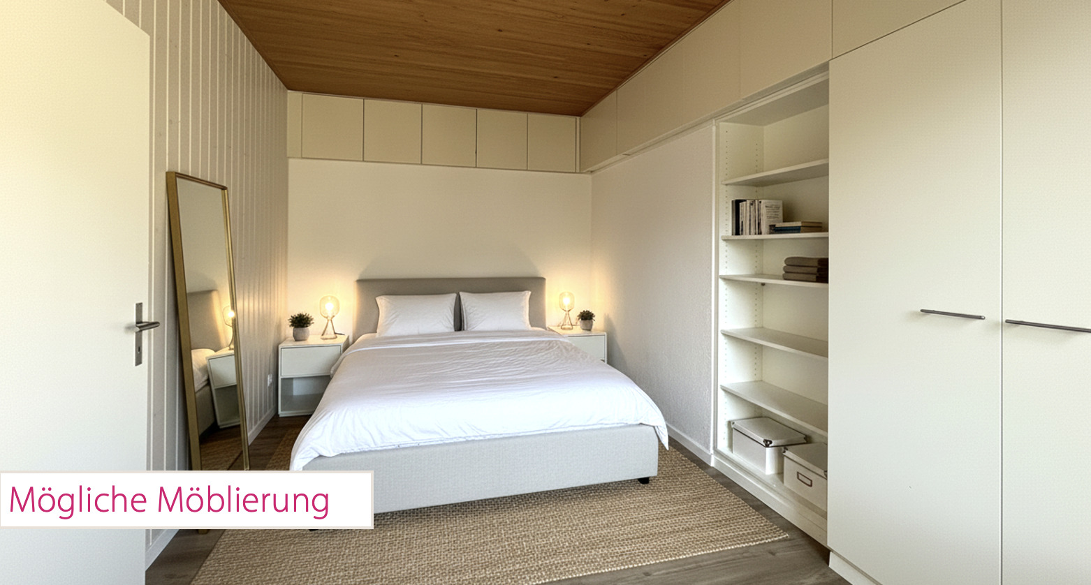 Schlafzimmer mit heller Einbaulösung