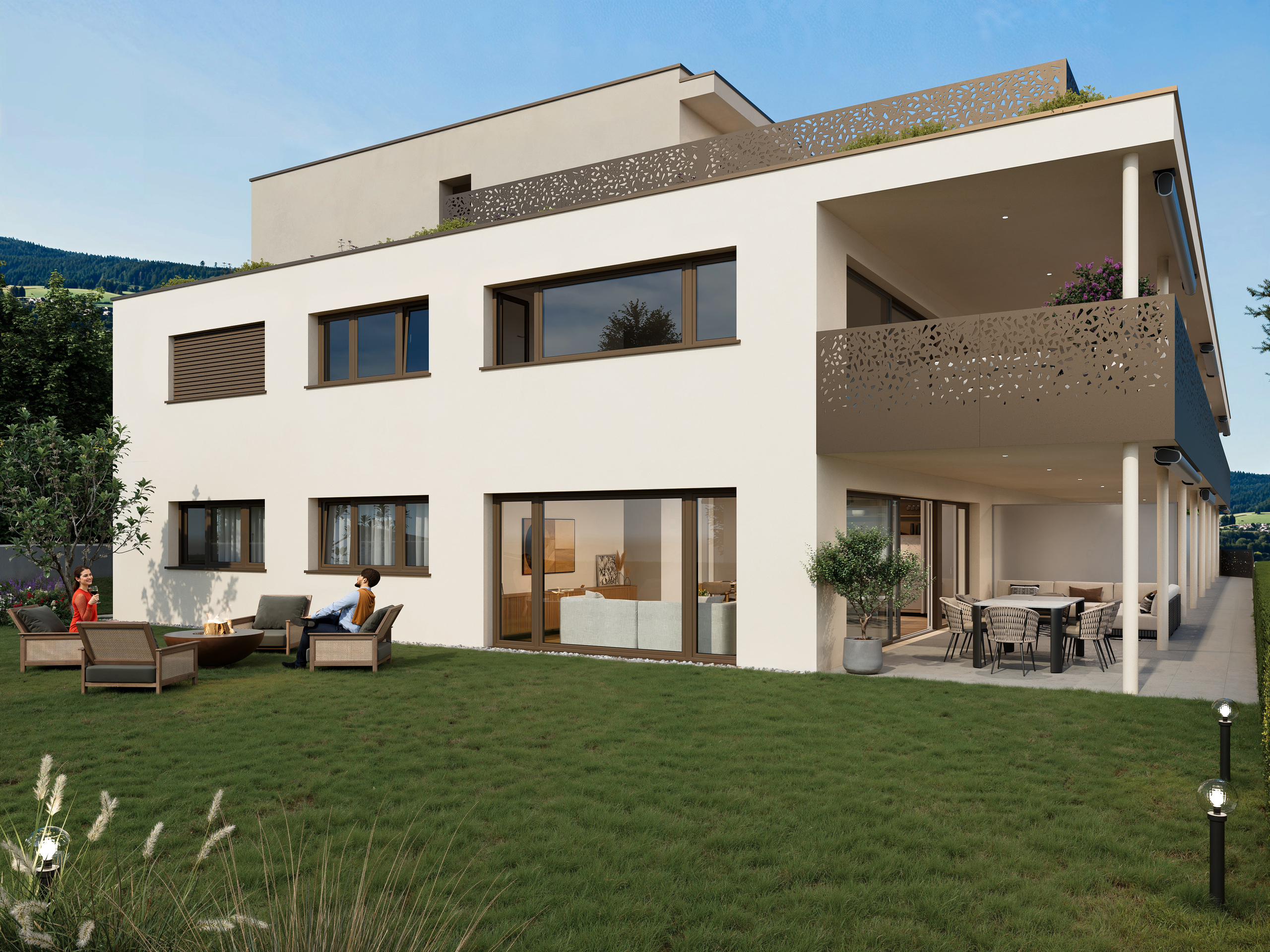Modernes Einfamilienhaus mit Garten und Terrassen
