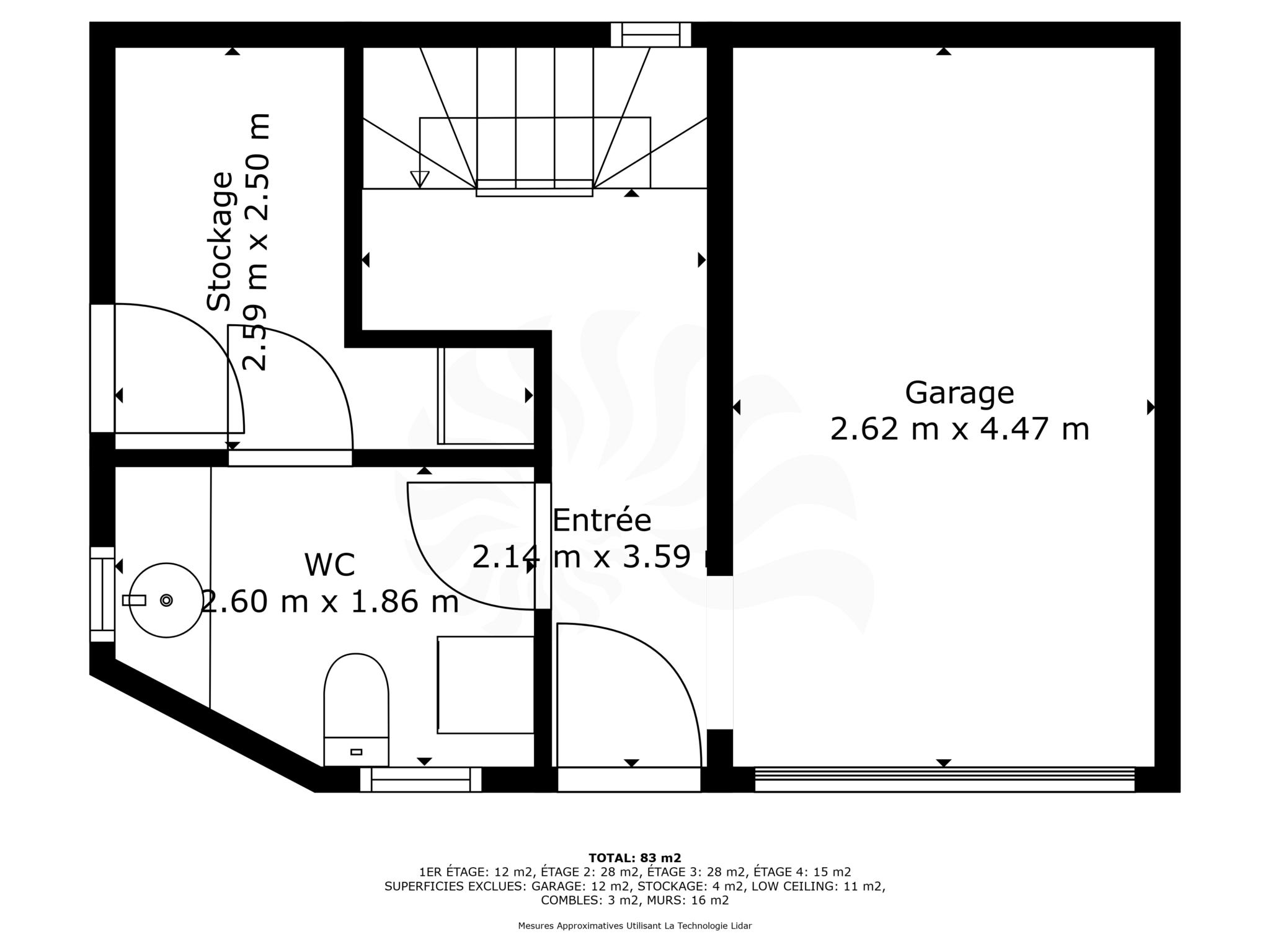 Grundriss eines Hauses mit Garage, Eingang, WC und Abstellraum