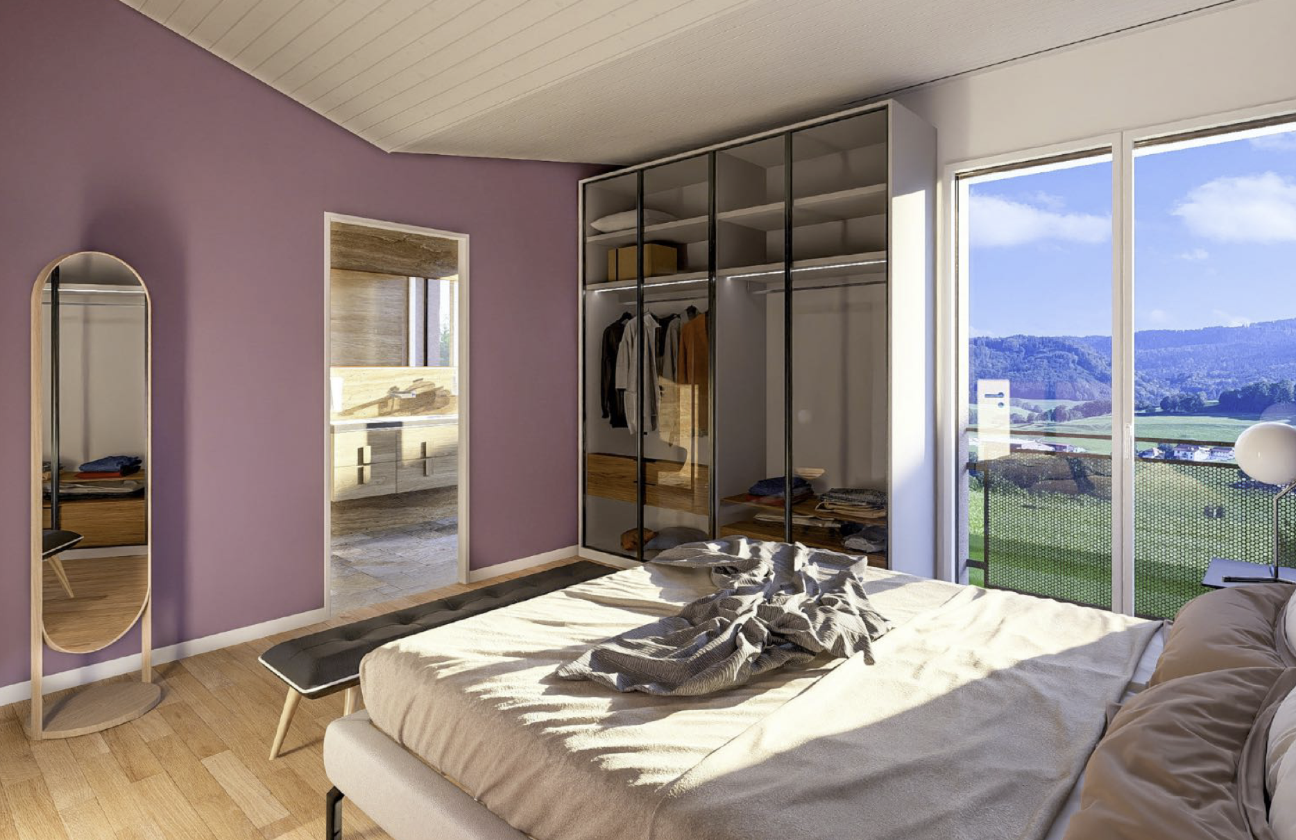 Schlafzimmer mit Blick ins Grüne