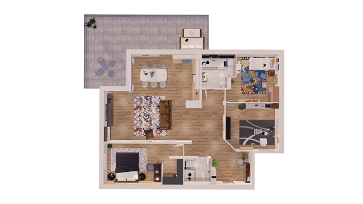 Grundriss einer Wohnung mit Terrasse