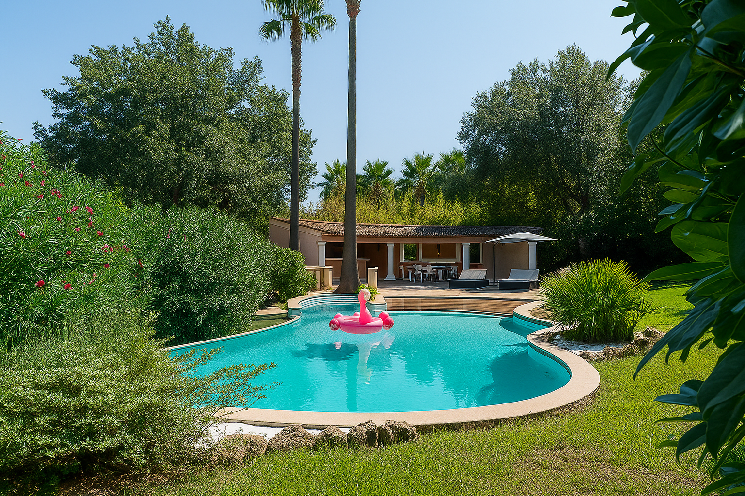 Garten mit Pool und Terrasse