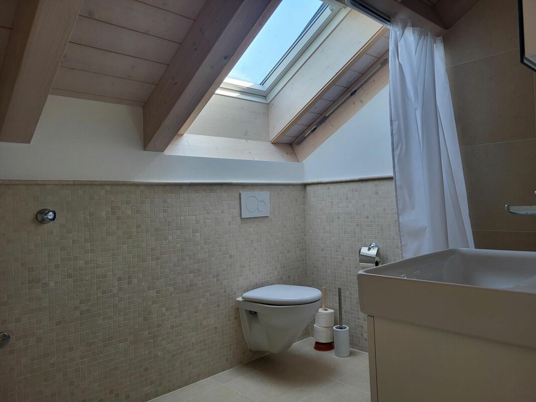 Dachgeschoss-Badezimmer mit WC und Dachfenster