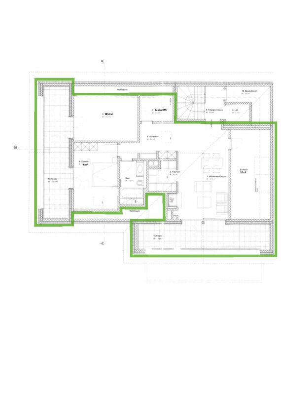 Grundriss einer Wohnung mit Terrasse