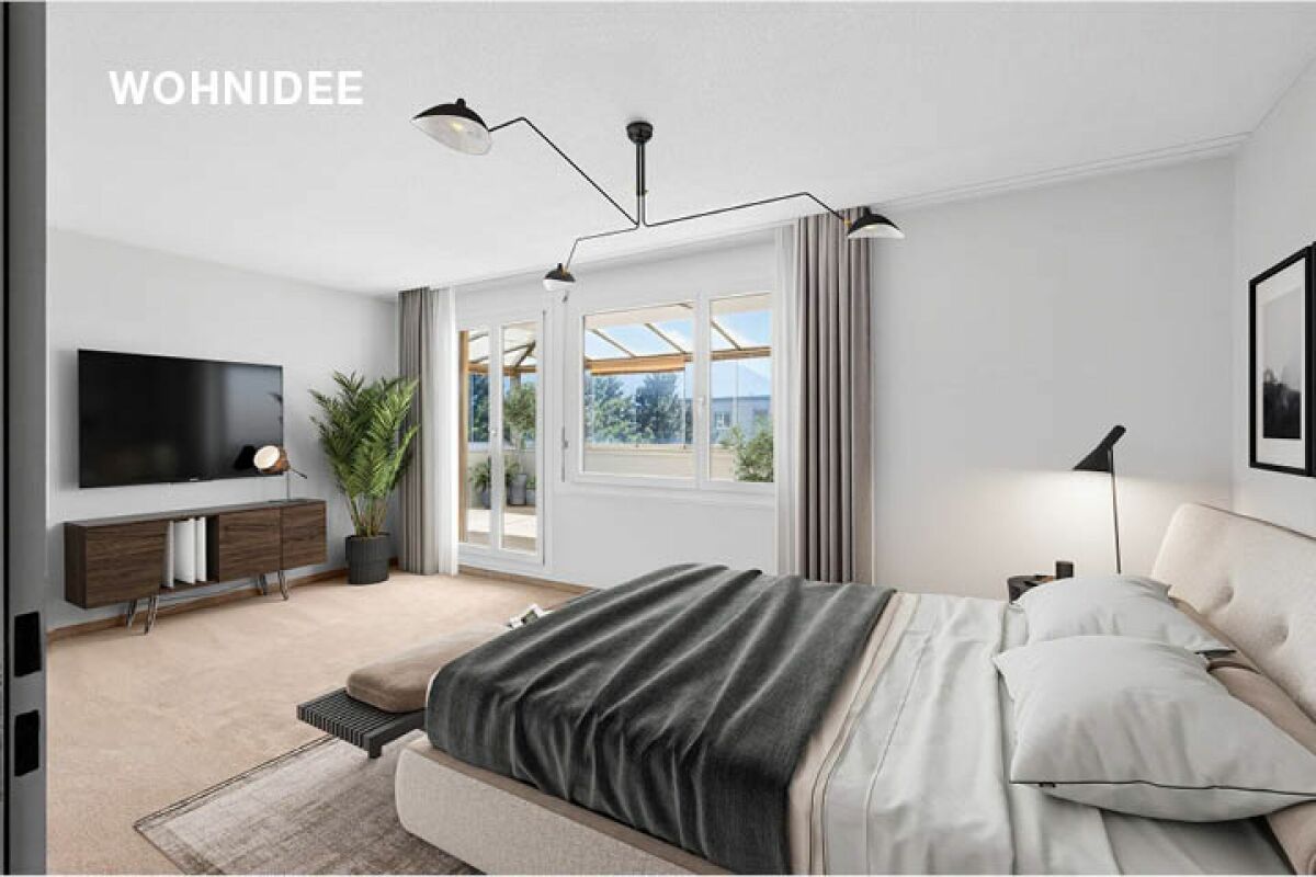 Helles Schlafzimmer mit moderner Einrichtung