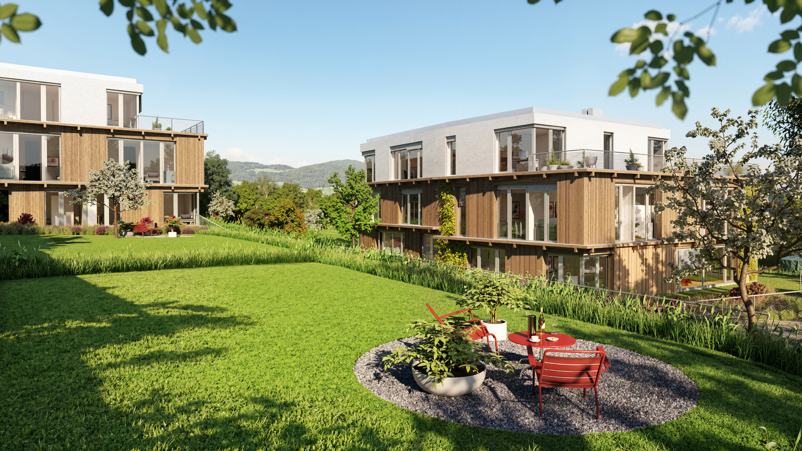 Moderne Wohnanlage mit Garten