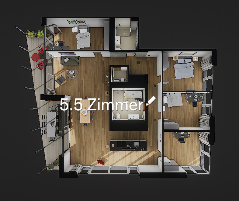 5.5-Zimmer-Grundriss mit Dachterrasse