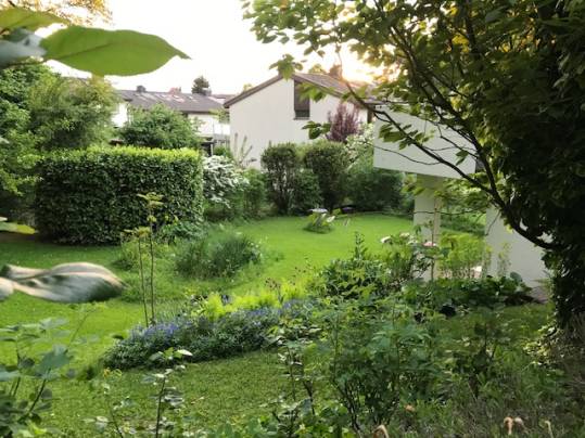 Garten mit Blick auf Nachbarhäuser