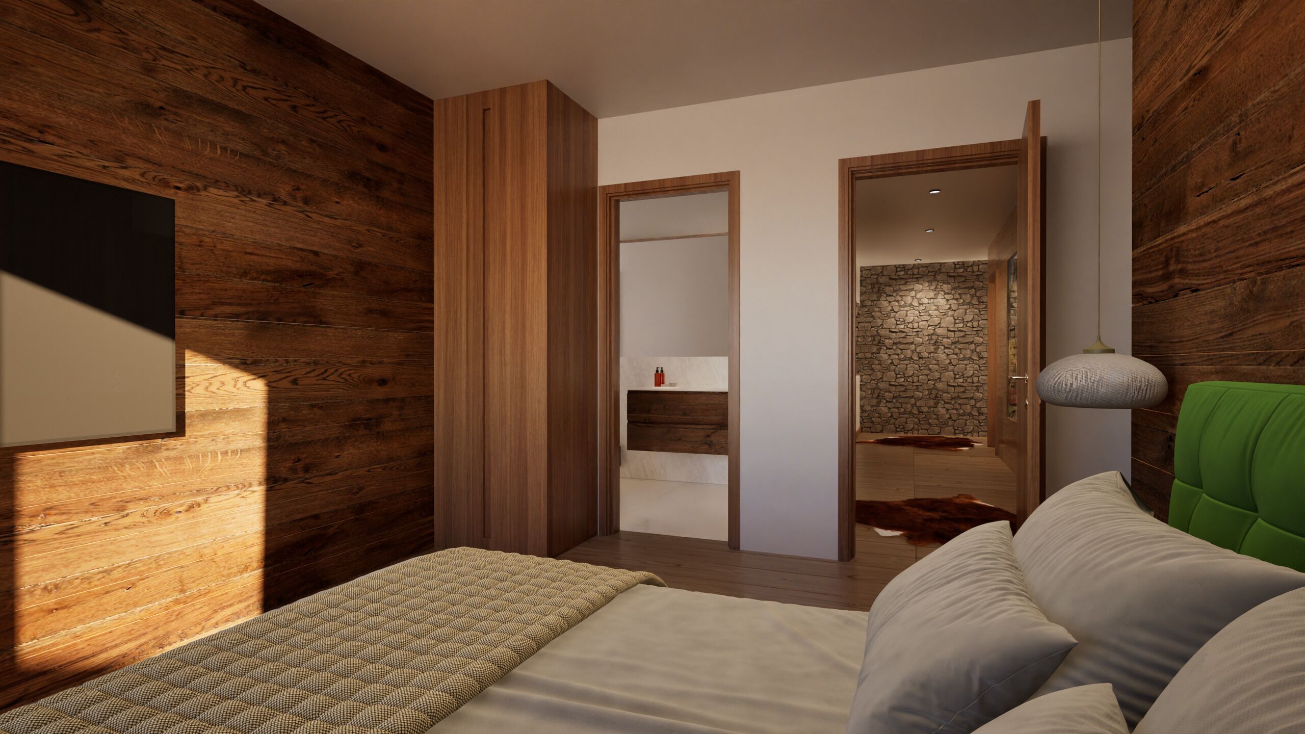 Gemütliches Schlafzimmer mit Holzakzenten