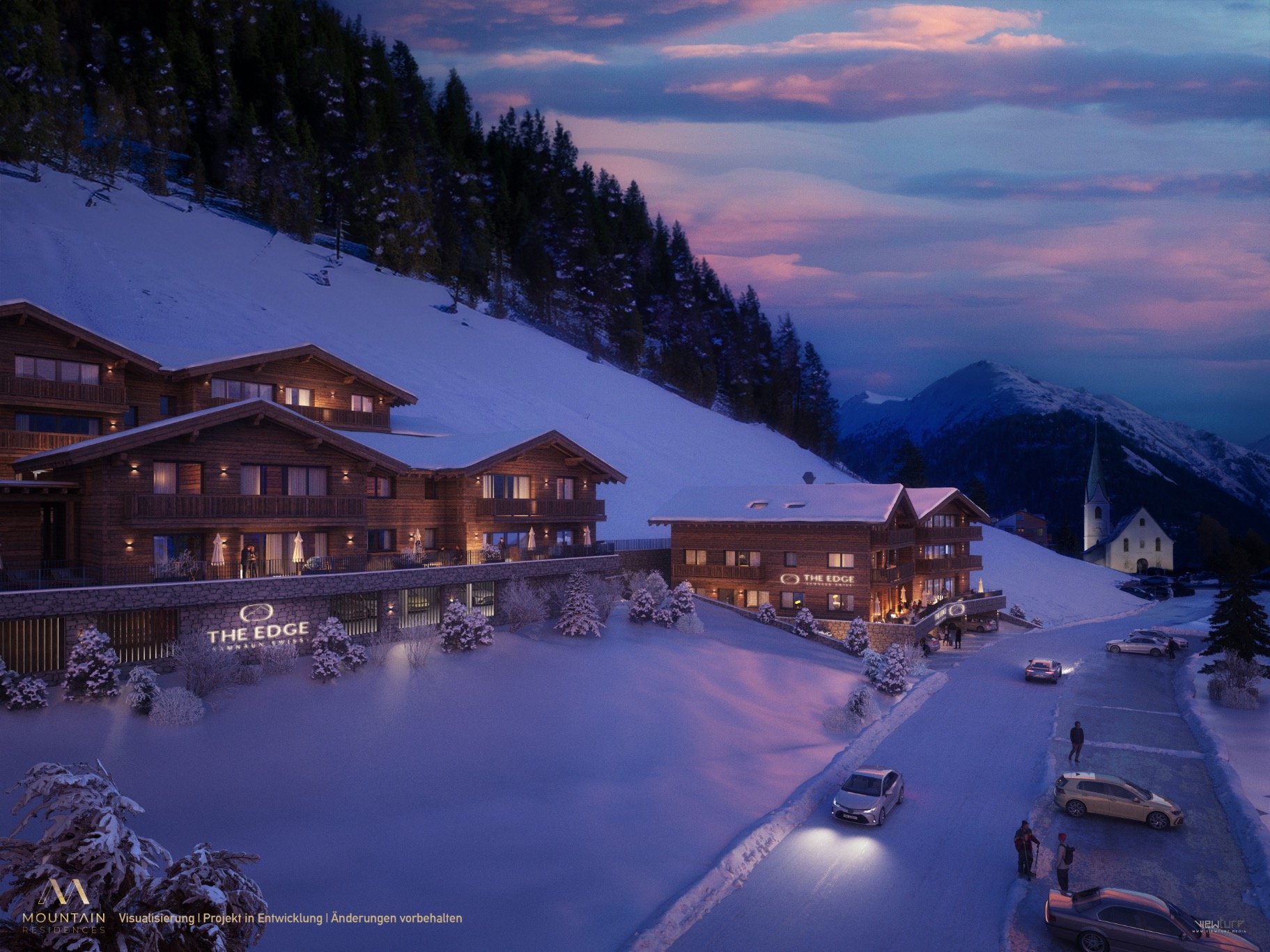 Skigebietsresort im Schnee