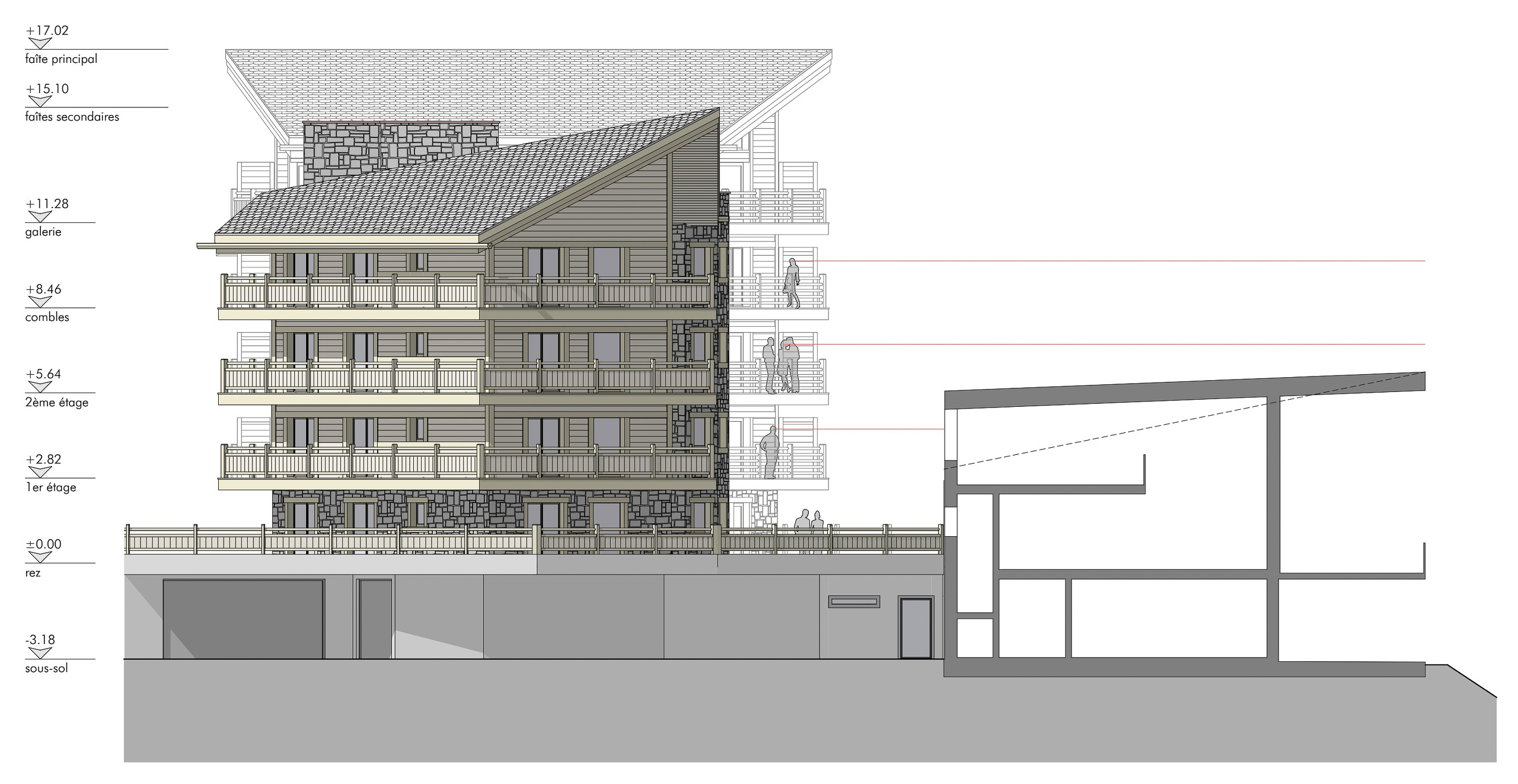 Architektur-Schnitt mit mehrgeschossigem Gebäude