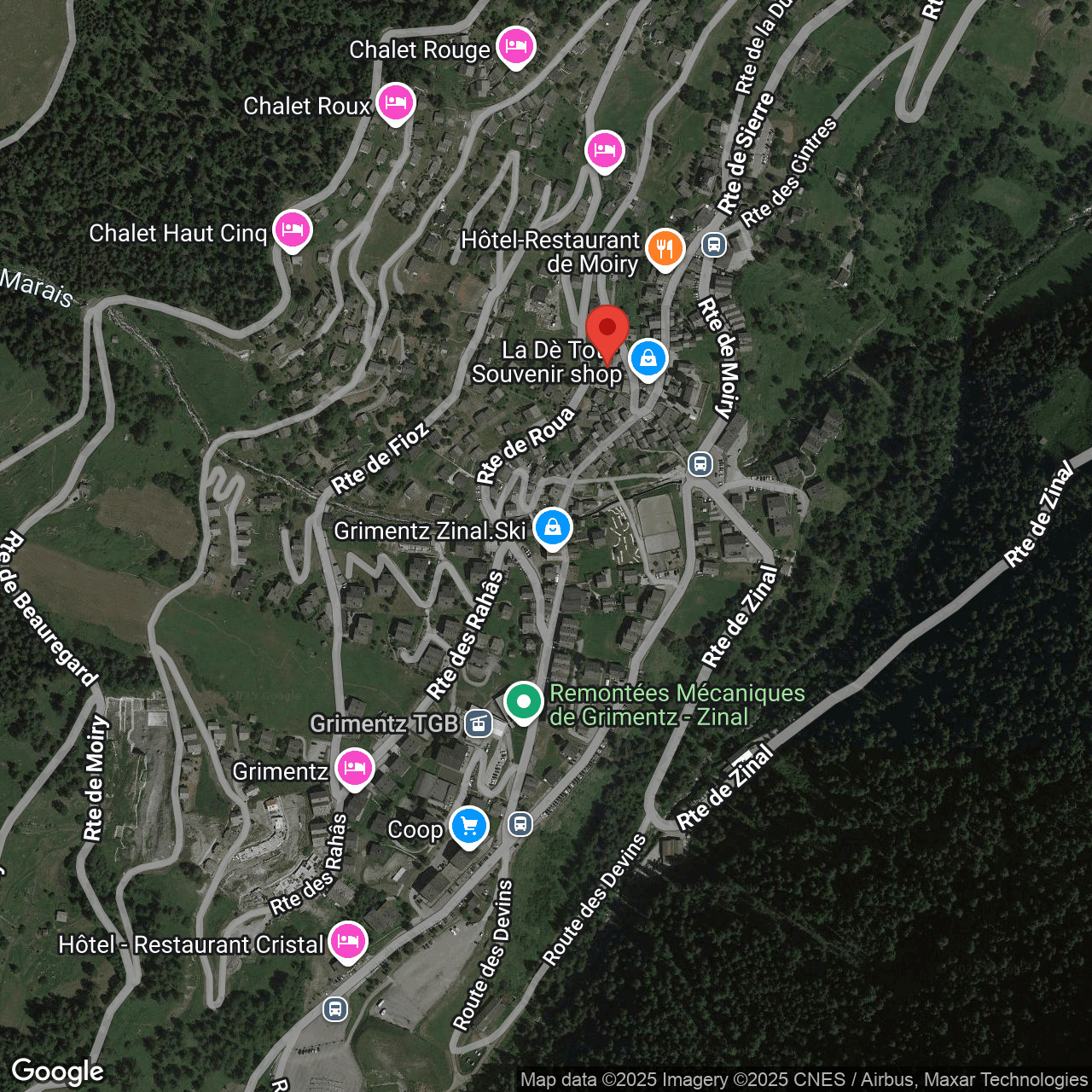 Satellitenkarte eines alpinen Ortszentrums