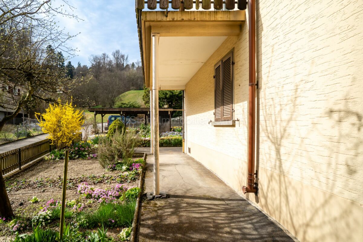 Seitlicher Außenbereich am Haus mit Gartenweg