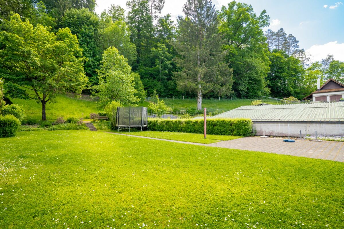 Großer Garten mit Grünfläche und Hanggarten