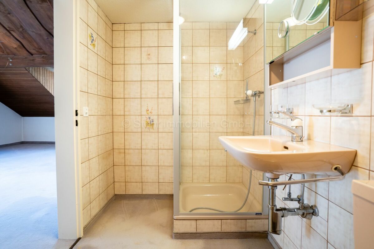 Badezimmer mit Dusche und Waschtisch