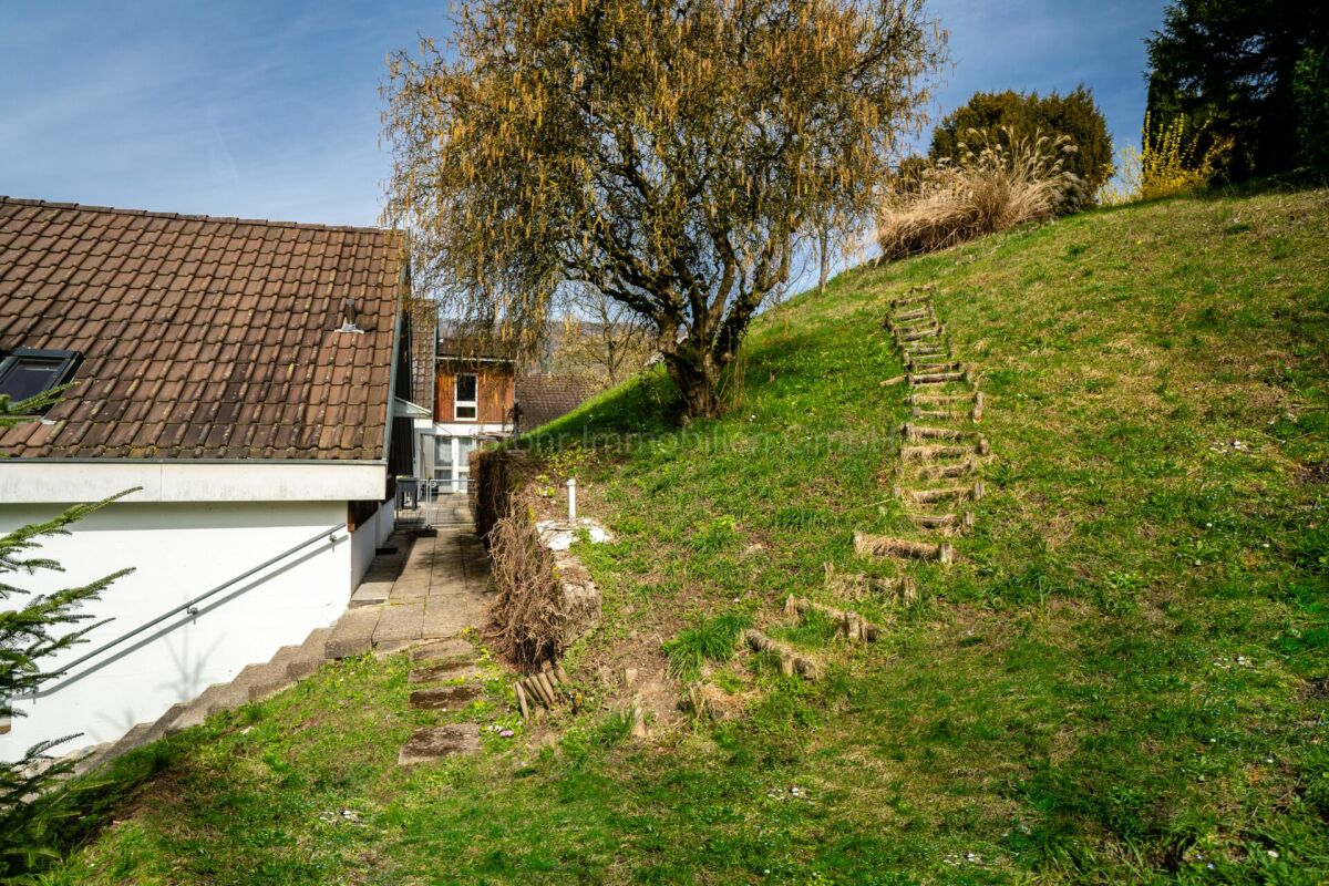 Gartenhang mit Haus und Außenweg