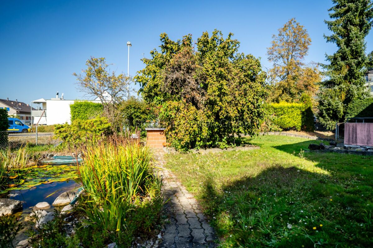 Garten mit Teich und Weg