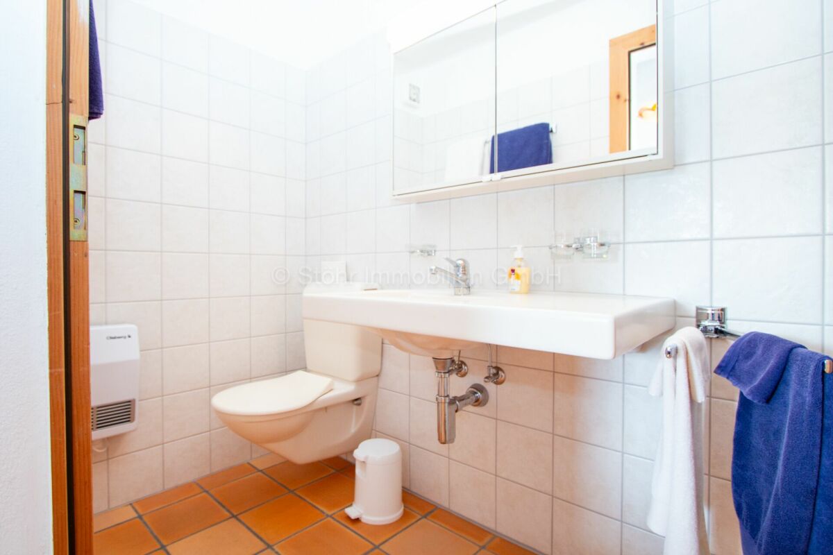 Gäste-WC mit Wand-WC und Waschtisch