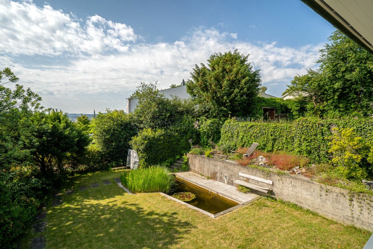 Grüner Garten mit kleinem Wasserbecken