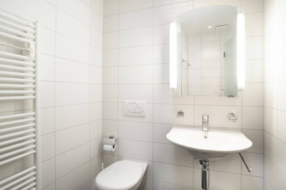 Modernes kleines Badezimmer mit Waschtisch und WC
