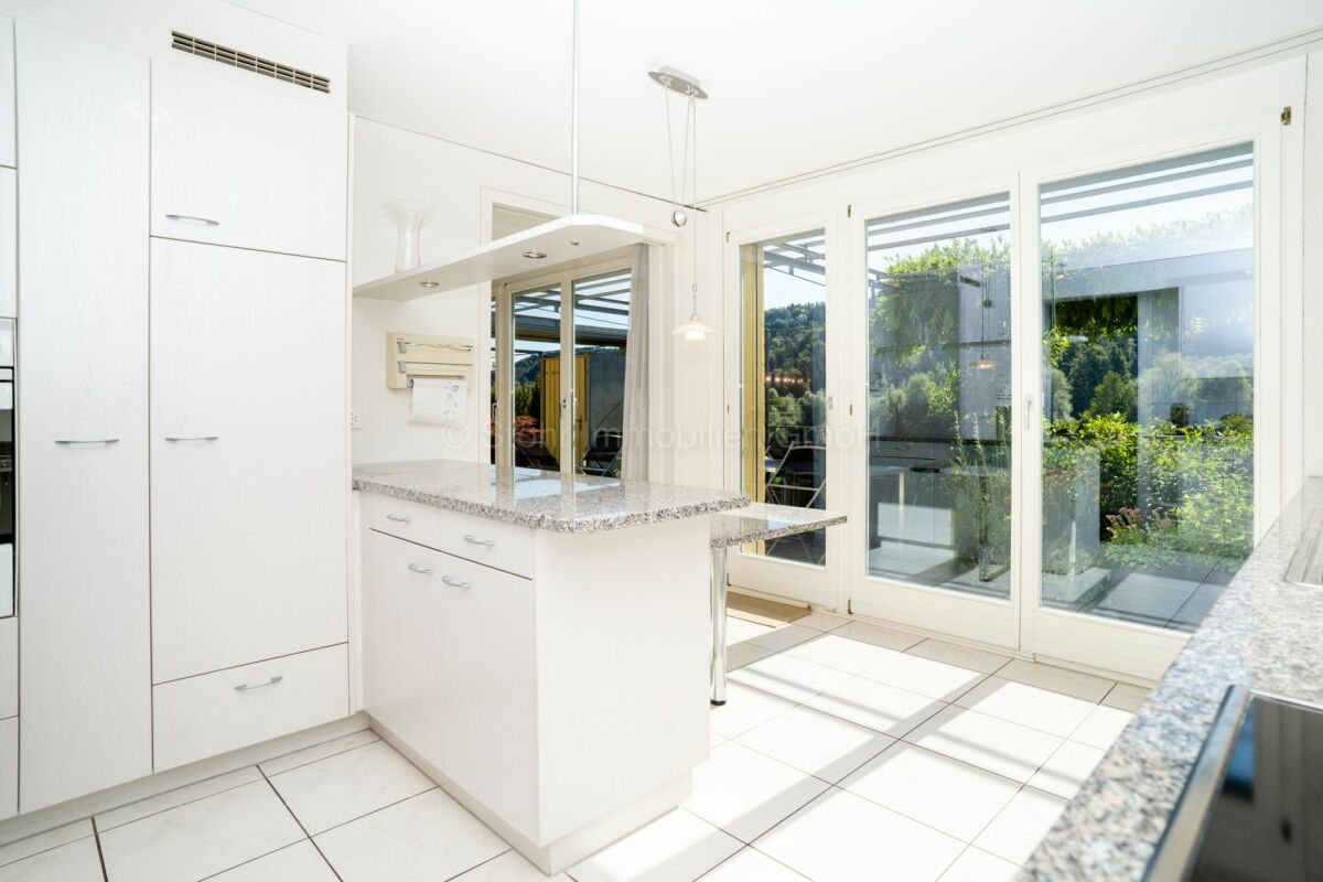 Helle moderne Küche mit Terrassenzugang
