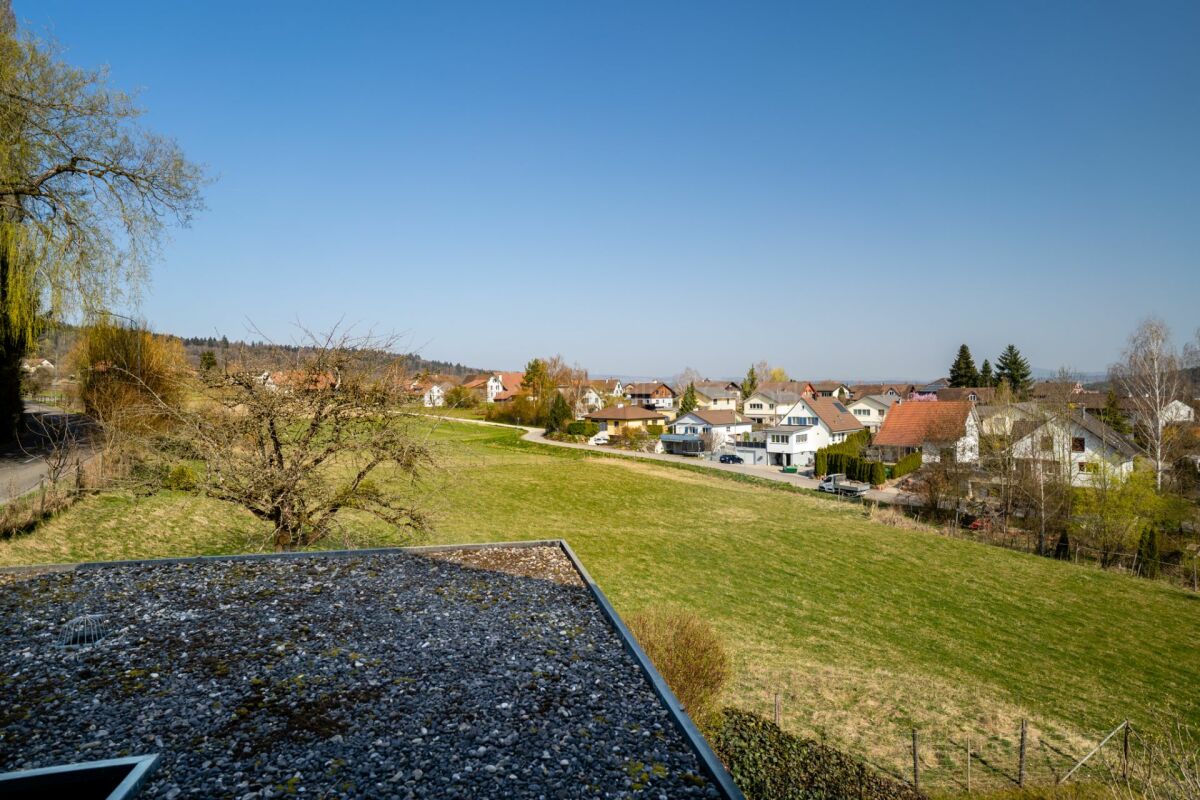 Blick über eine grüne Ortschaft