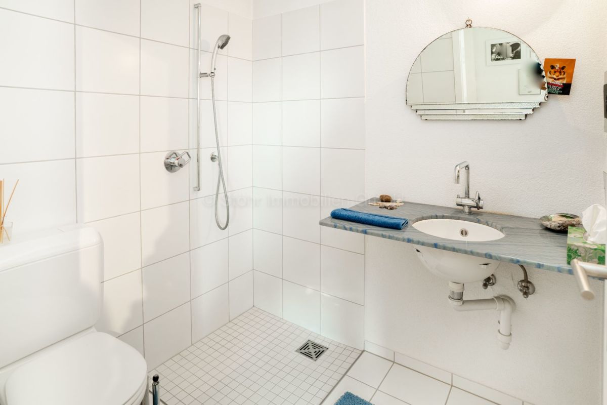 Modernes Badezimmer mit Dusche und Waschtisch
