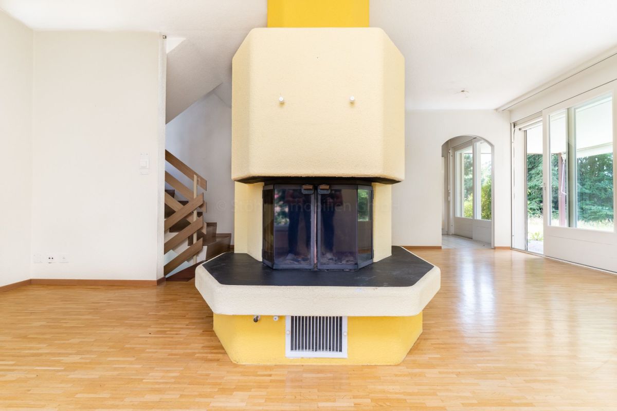 Wohnraum mit zentralem Kamin