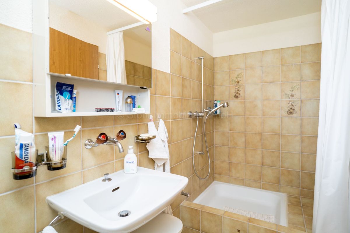 Badezimmer mit Dusche und Waschbecken
