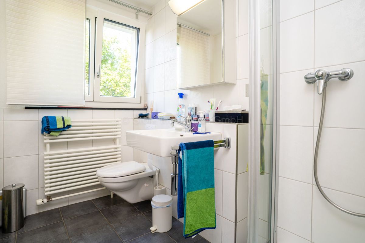 Modernes Badezimmer mit Dusche und Waschbecken