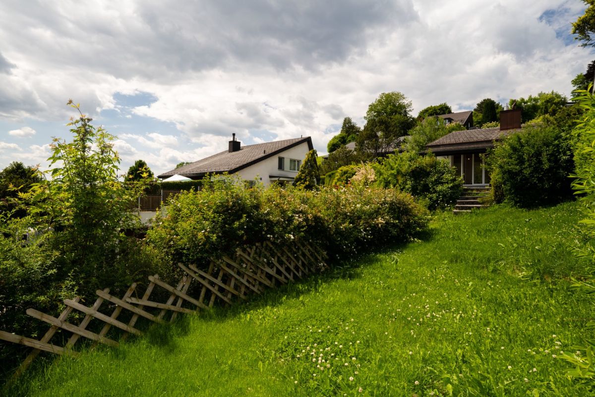 Gartenansicht mit Wohnhäusern und viel Grün