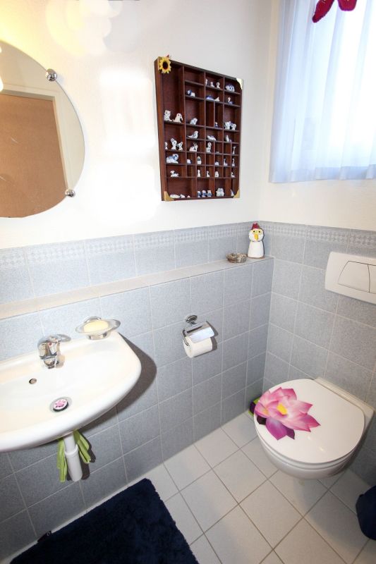 Gäste-WC mit Wand-WC und Waschtisch