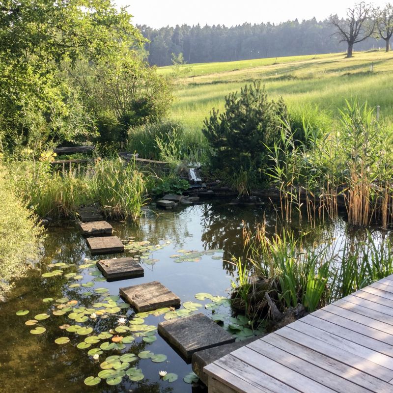 Naturnaher Gartenteich mit Stegen