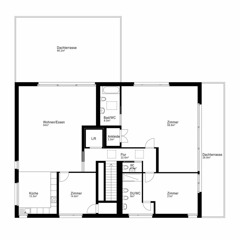 Grundriss mit Dachterrassen