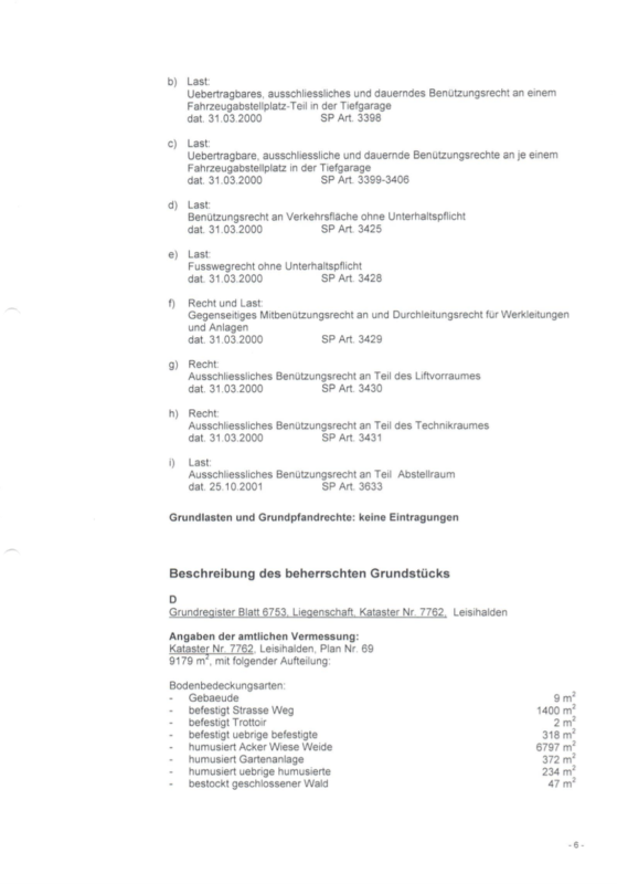 Dokumentseite mit Grundbucheinträgen und Flächenangaben