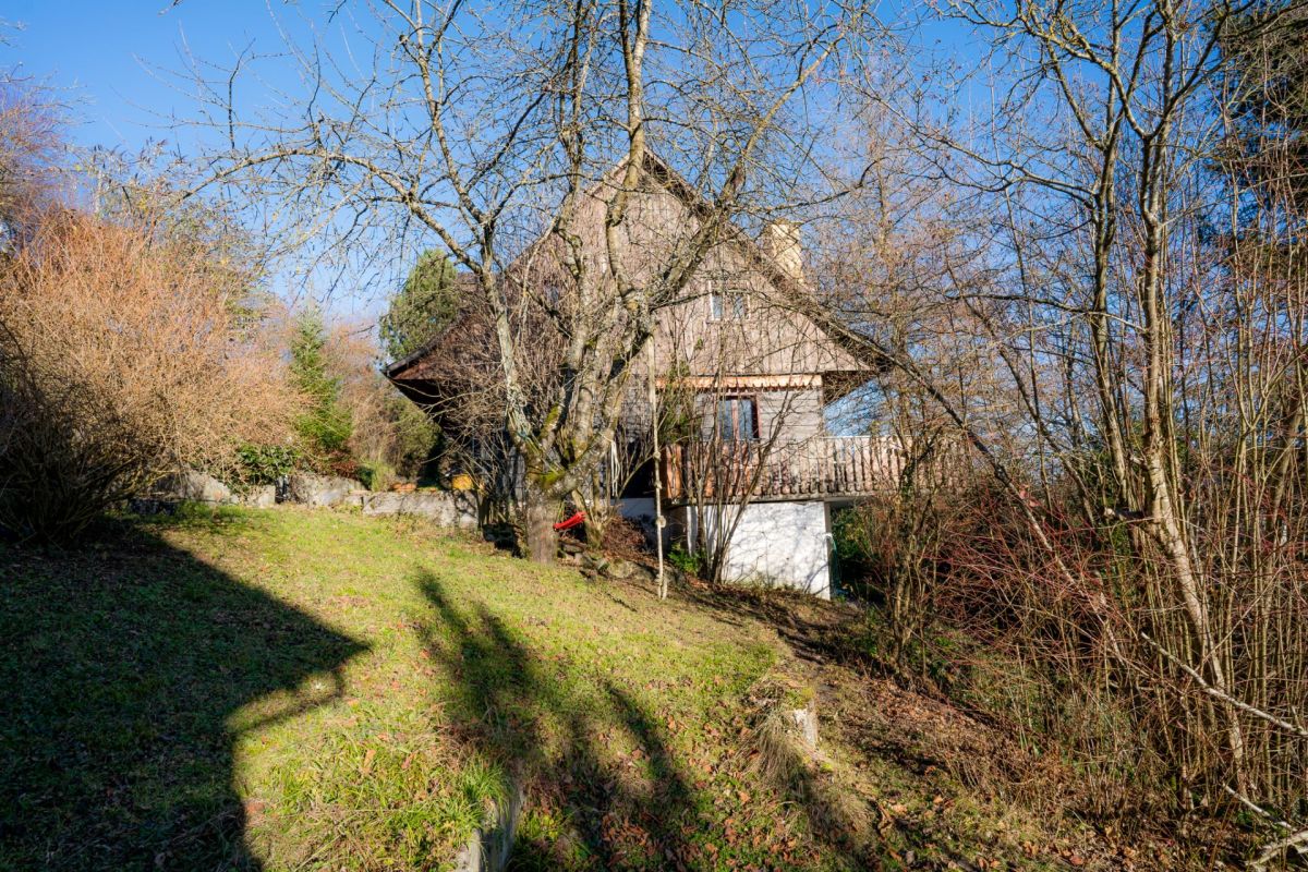 Haus in bewaldetem Garten