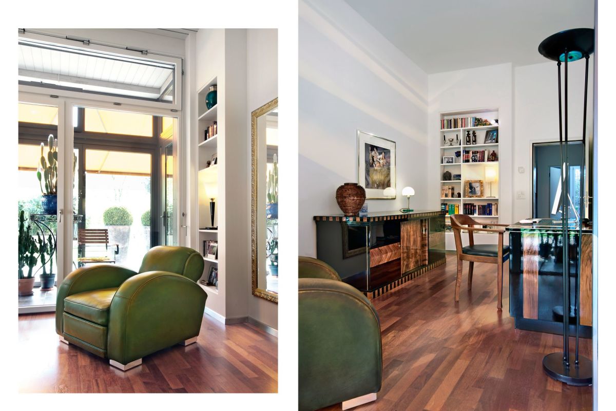 Eleganter Wohn- und Arbeitsbereich mit Balkonblick