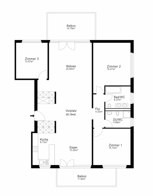 Wohnungsgrundriss mit Balkon