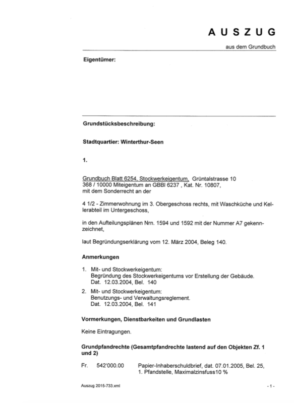 Grundbuchauszug-Dokument